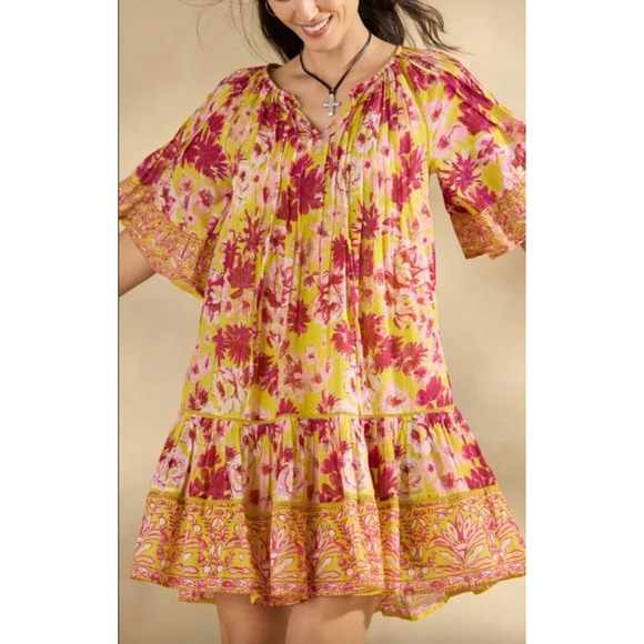 NWOT Sundance Sz PXS Aisha Floral Summer Dress Tiered Citron Yellow Cottage Boho - Picture 5 of 12